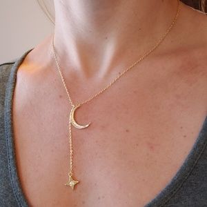 Gold Moon Lariat Necklace